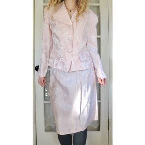 NWT Lois Snyder DANI MAX 2pc Suit Outfit Light Pink Floral Print Jacket & Skirt!